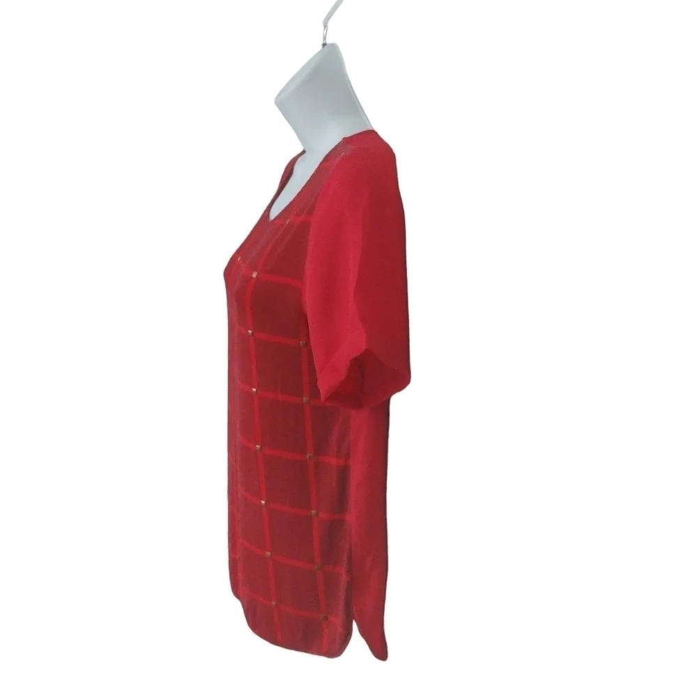 Attitude by Jay Manuel Blouse/T-shirt Brass Studs, Checker, Red, M - Picture 5 of 9